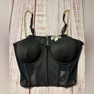 Say What? Black Bustier Top with Gold Accent adjustable straps and zips